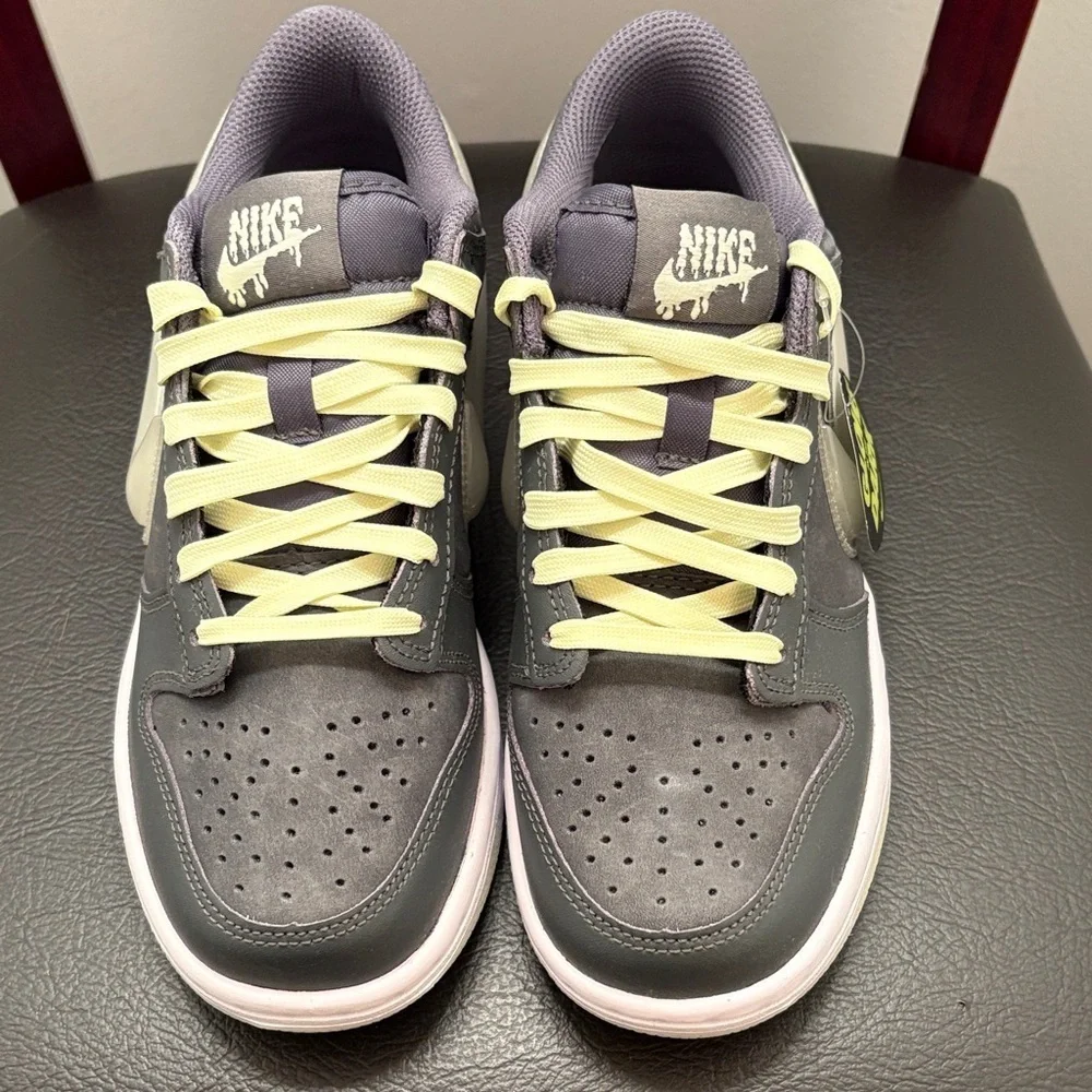 New Nike Dunk Low Gray White Sneakers with‎ Glow Feature Size 4.5 Youth 6 Women